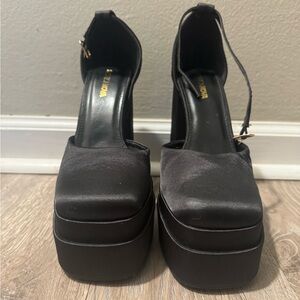 Fashion Nova Black Satin Platform Heels